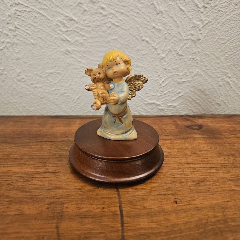 Vintage Fontanini Depose Italy Blonde Angel with‎ Bear Figure #1175 On Stand